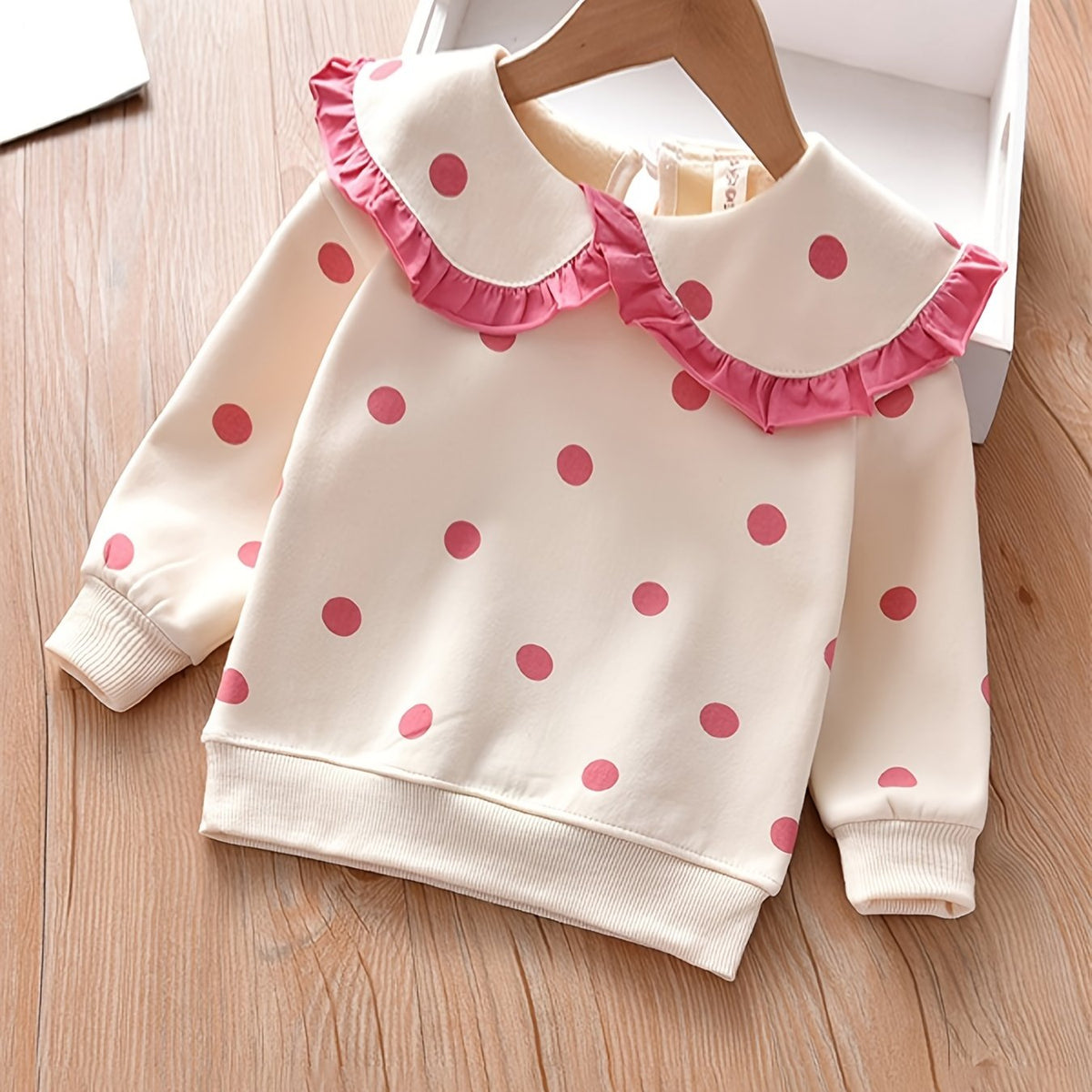 Girls Ruffled Sweatshirt with Polka Dot Print