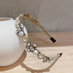 Baroque Rhinestone Headband Faux Pearl Hoop Glitter Hair Band