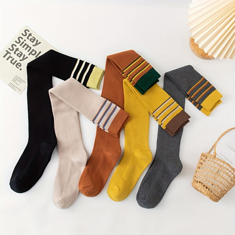 5 Pairs Striped Thigh High Socks Women's Stockings