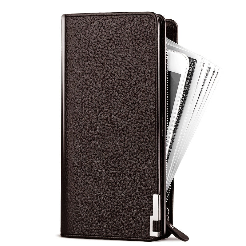 Men's Leather Zipper Long Business Wallet Phone Holder