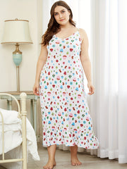 Mushroom & Deer Print Ruffle Trim Sleep Dress