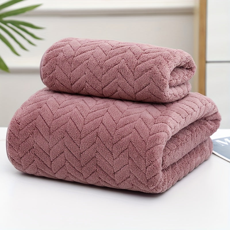 Geometric Leaf Pattern Bath Towel Set with Strong Water Absorption