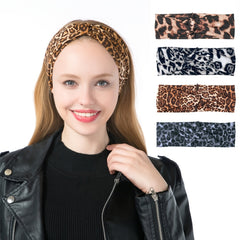 Leopard Print Knot Boho Headbands For Women Wide Sweatbands Hair Accessories