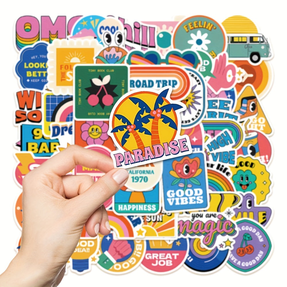 50pcs Retro Stickers DIY Laptop Skateboard Water Cup Waterproof Decorative Stick