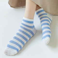 5 Pairs Soft & Lightweight Plaid & Striped Ankle Socks Women's Stockings