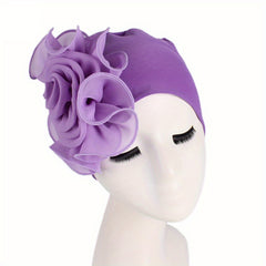 Lace Plate Flower Turban Cap Elastic Head Wrap Solid Bonnet Head Scarf Women