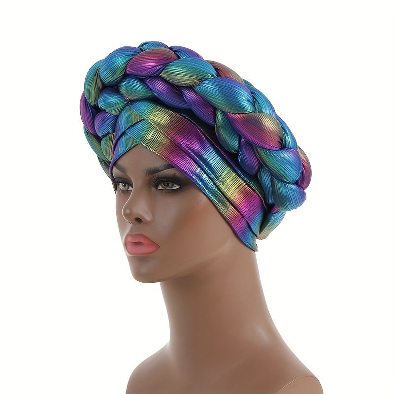 Gradient Turban Cap Double Layer Braided Head Wrap Elastic Bonnet Chemo Hats