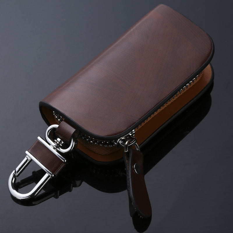 Leather Remote Car Key Case and Keychain Holder with Zipper Bag
