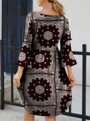  Boho Dress Women's Plus Paisley Print Bell Sleeve