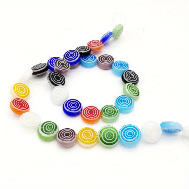 Rotating Pattern Colorful Round Glass Beads - 30-50pcs DIY Earrings Bra