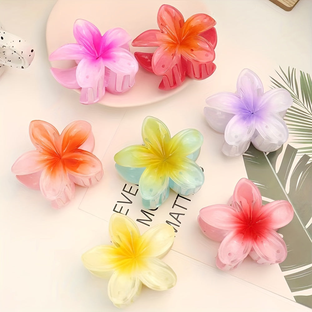 Frangipani Shaped Hair Claw Nonslip Ponytail Holder for Women Girls