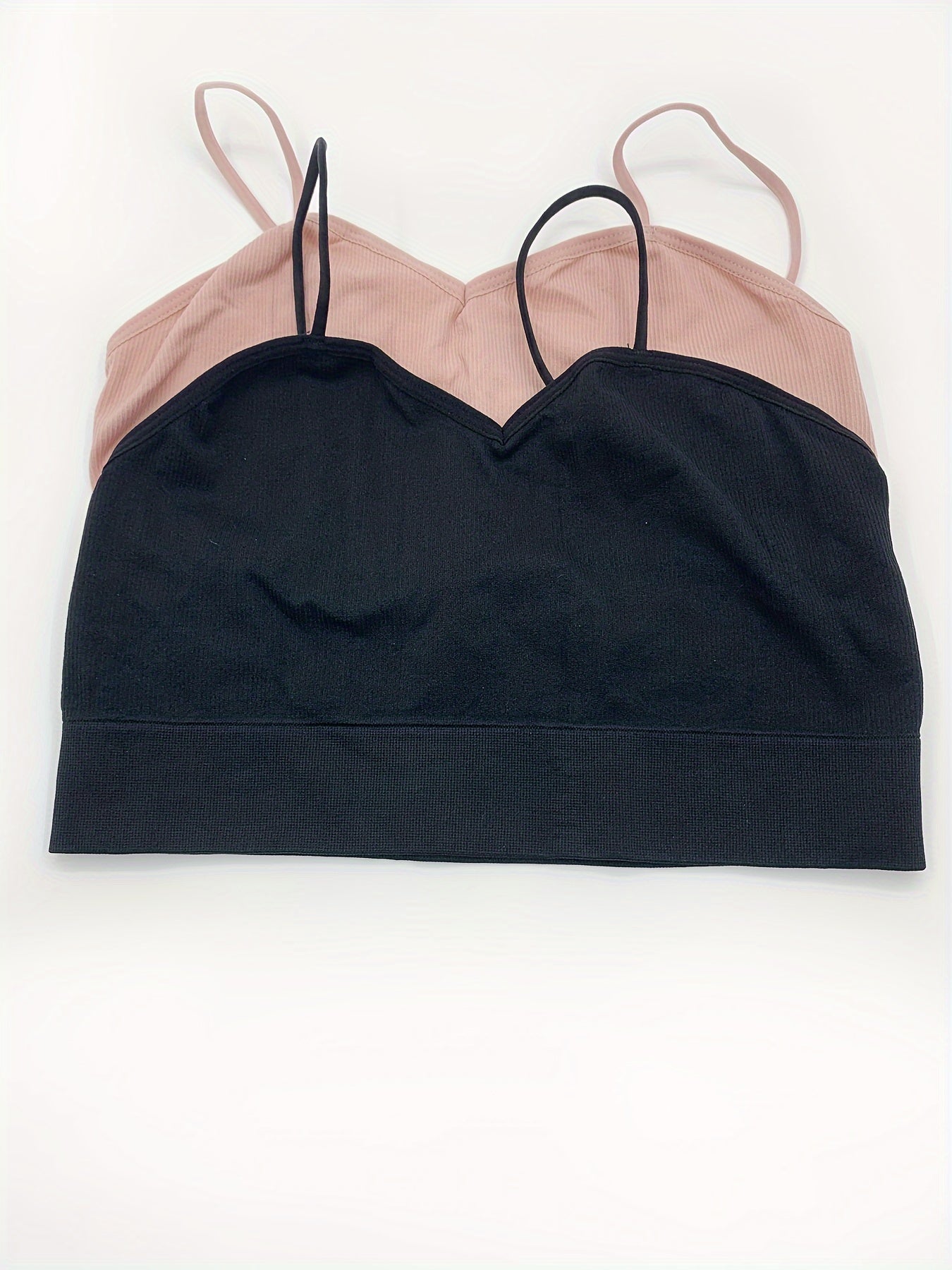 2pcs Solid Cami Crop Tops V Neck Backless Slim Fit Top Women