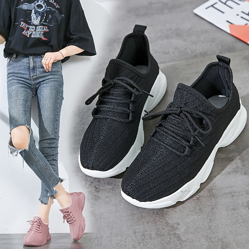 Breathable Knit Sneakers Low Top Lace Up Casual Shoes