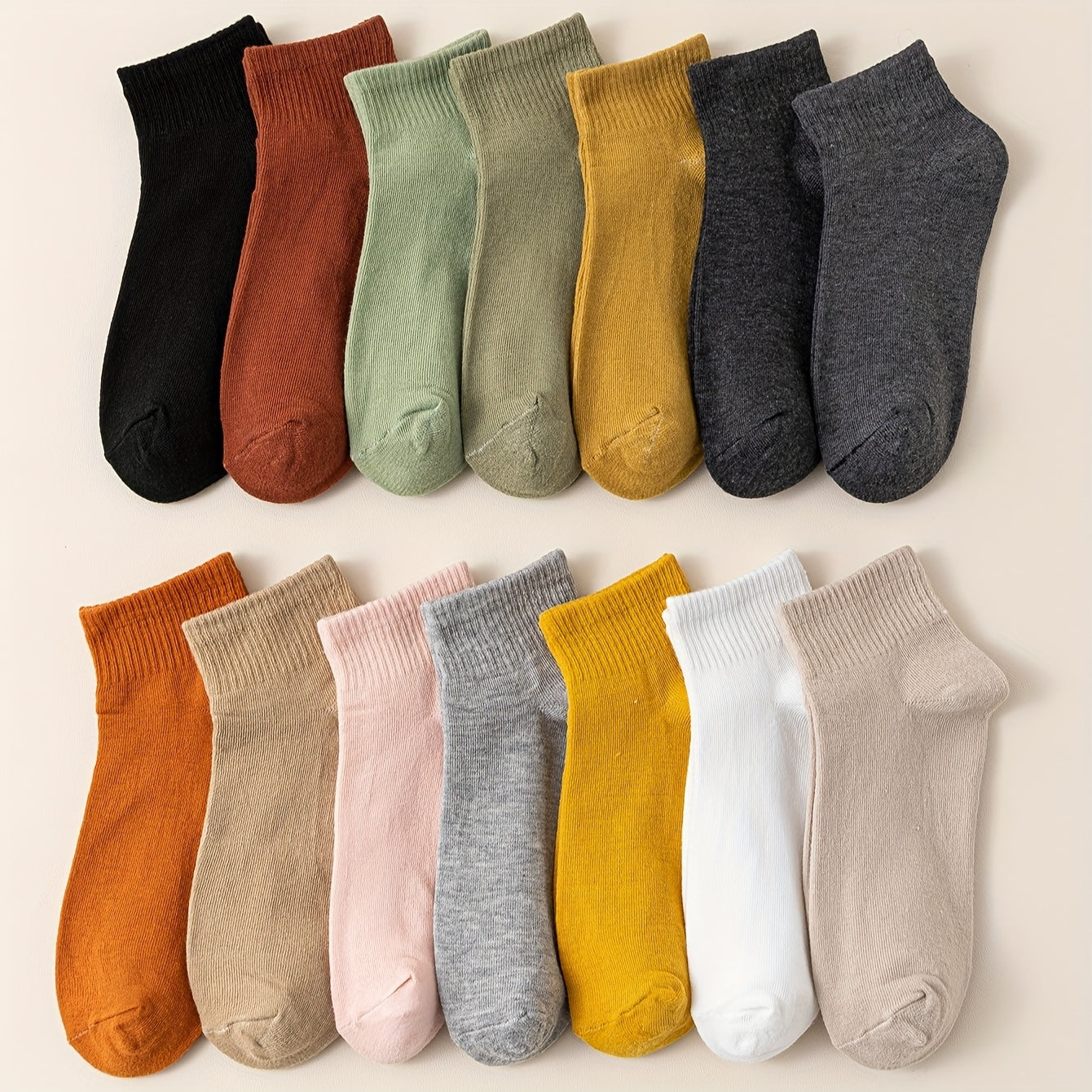 14 Pairs Women's Crew Short Socks Solid Color Comfy & Breathable Stockings