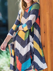  Colorful Chevron Print Long Sleeve Casual Dress
