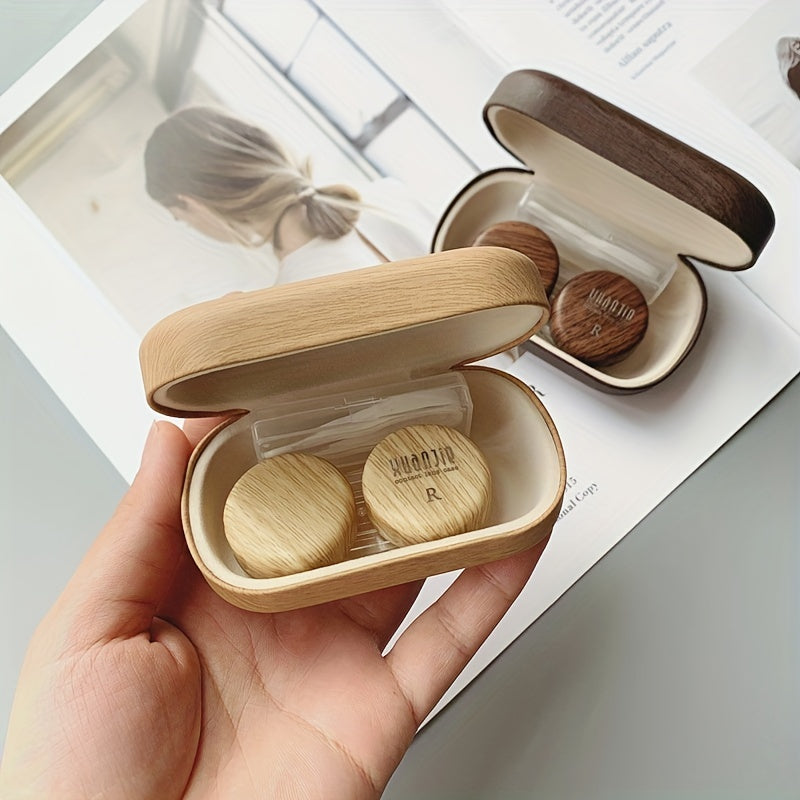 Wood Grain Lens Case with Mirror Storage Box