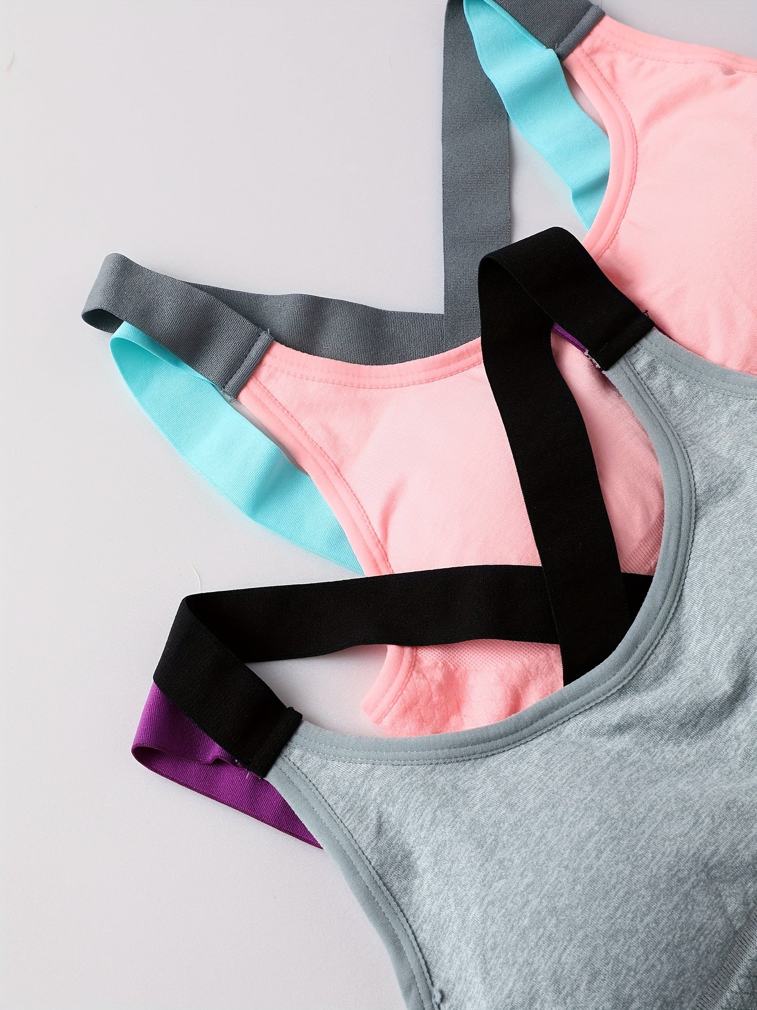 2pcs Cross Back Sports Bra Comfy Workout Colorblock Bra Women's Lingerie