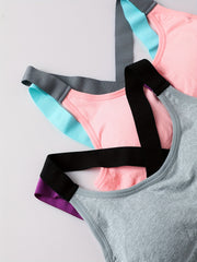 2pcs Cross Back Sports Bra Comfy Workout Colorblock Bra Women's Lingerie