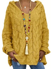  Casual Sweater Women's Solid Hooded Knitted Pullover Jumper