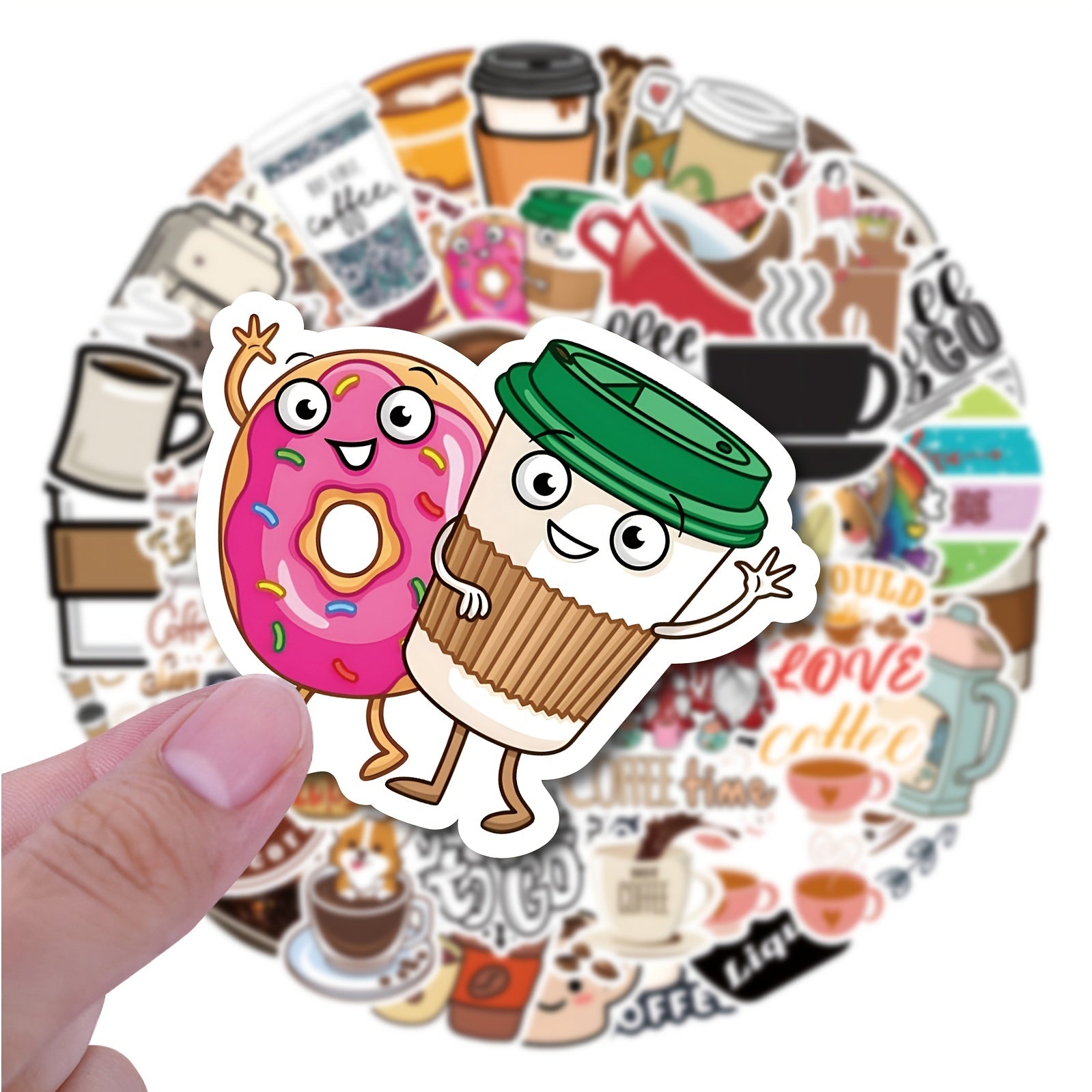 53 Pc Coffee Sticker Pack for Parties & Coffee Accessories