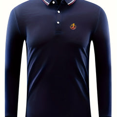 Men's Print Polo Shirt Casual Stretch Breathable Button Up Long Sleeve Shirt