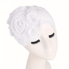 Lace Plate Flower Turban Cap Elastic Head Wrap Solid Bonnet Head Scarf Women