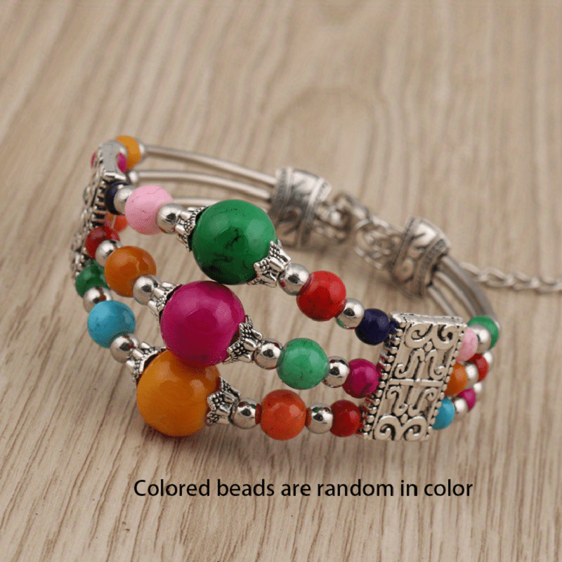Boho Style Beaded Wide Bangle Turquoise Bracelet