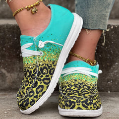 Leopard Print Canvas Lace Up Low Top Sneakers