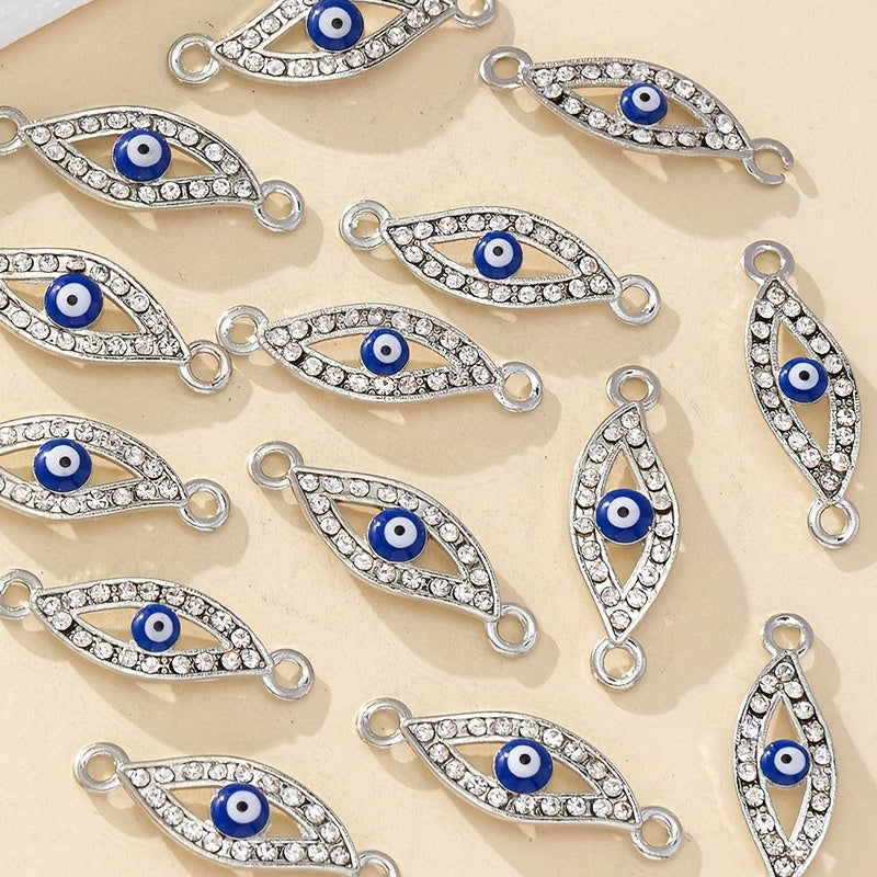 20pcs Evil Eye Double Hole Charms for DIY Jewelry, Silver Pendant