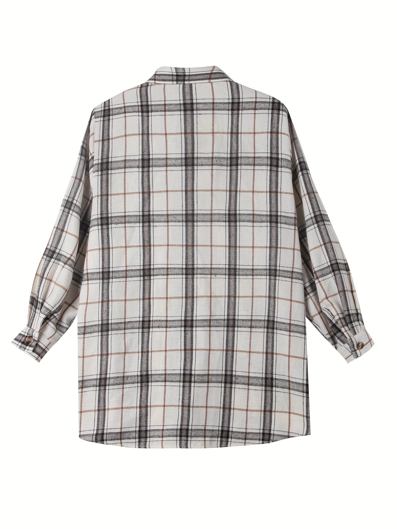  Casual Plaid Print Button Up Long Sleeve Shacket