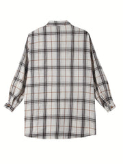  Casual Plaid Print Button Up Long Sleeve Shacket