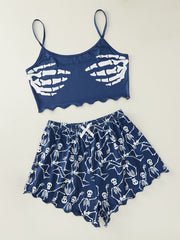  Skeleton Print Gothic Tank Top & Shorts Pajama Set