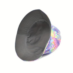 Y2K Rainbow Mushroom Bucket Hat Tie Dye Print Reversible Fisherman Cap