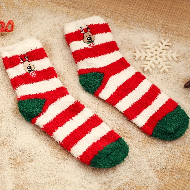 6 Pairs Christmas Print Socks Comfy & Fuzzy Women's Stockings