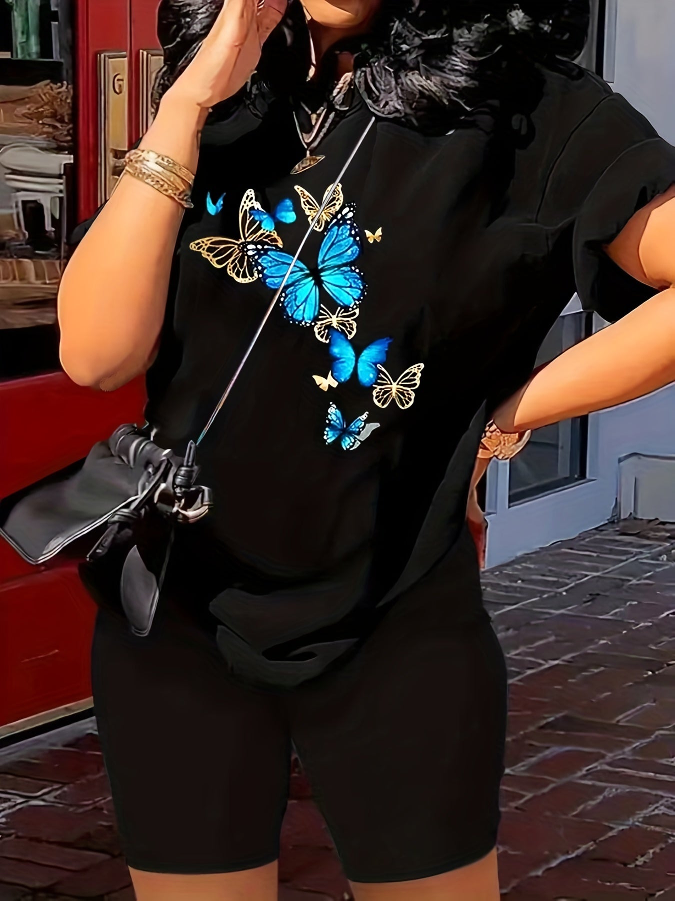  Butterfly Print Tee & Shorts Set