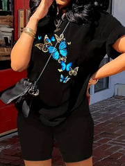  Butterfly Print Tee & Shorts Set