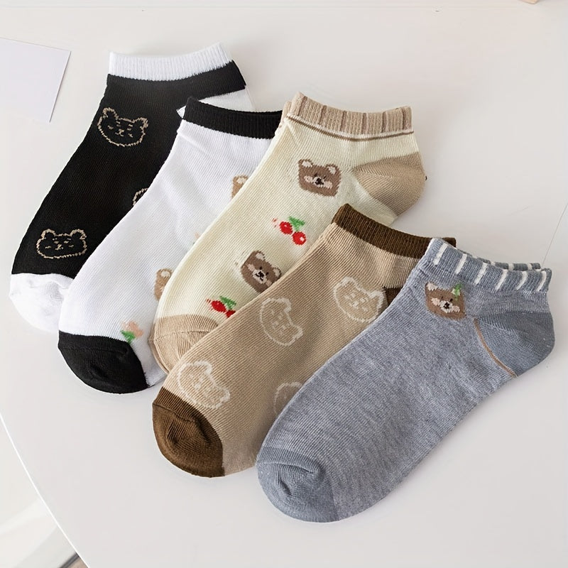 5 Pairs Cartoon Bear Print Socks Women's Stockings