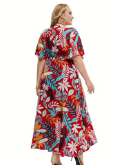  Tropical Print Maxi Dress with Ruffle Trim
