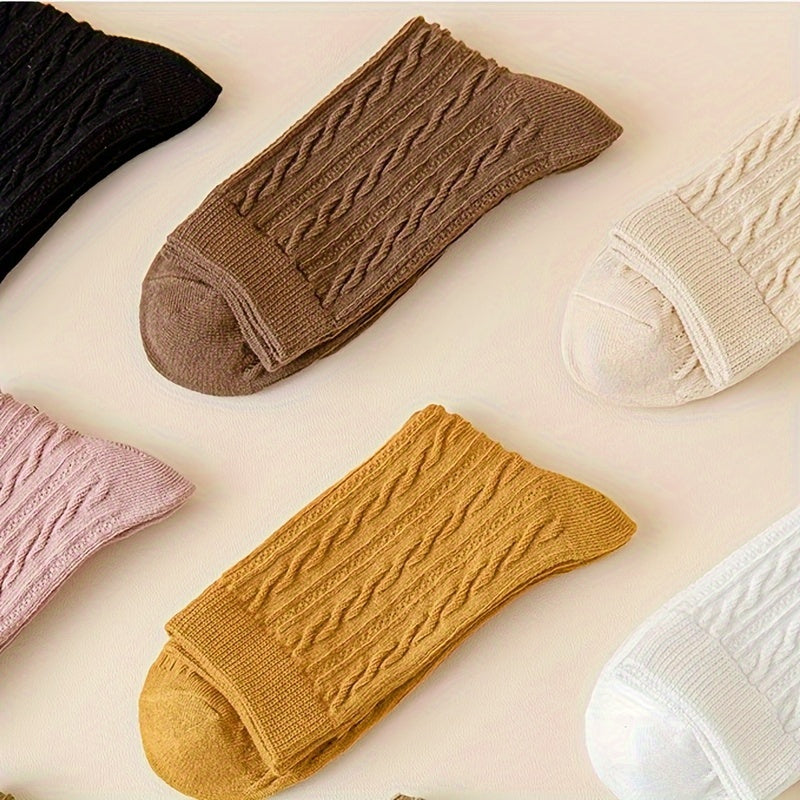6 Pairs Twist Textured Mid Tube Socks Women's Stockings