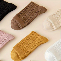 6 Pairs Twist Textured Mid Tube Socks Women's Stockings