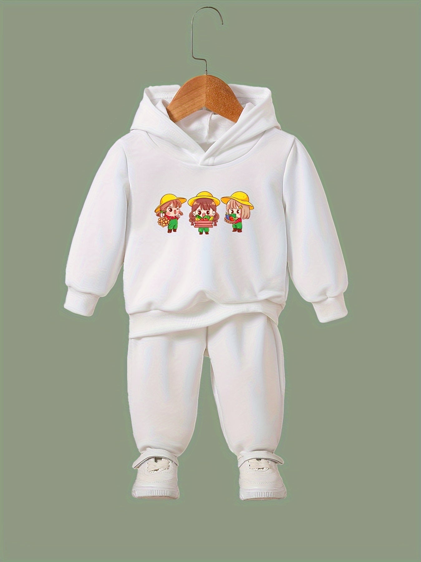 OERYUI Cartoon Girl Print Hooded Pullover Pants Set For Sports