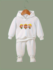 OERYUI Cartoon Girl Print Hooded Pullover Pants Set For Sports