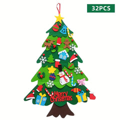 32pcs DIY Felt Christmas Tree Set String Lights Wall Decorations Craft Kit