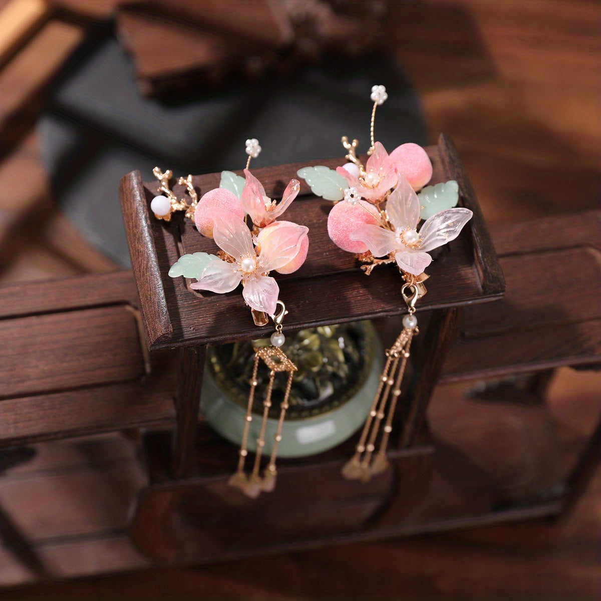 Chinese Style Hair Clip Tassel Peach Blossom Decor Duck Bill Clip Costume Access