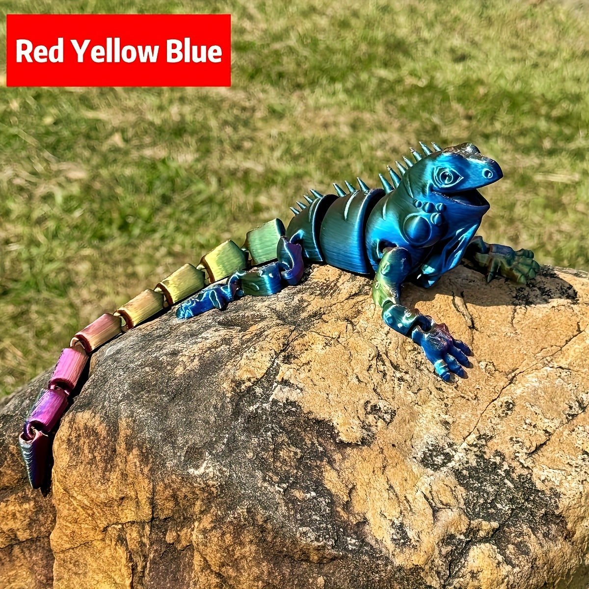 Vibrant Red 3D Printed Lizard Statue with Flexible Joints Articulated Tail