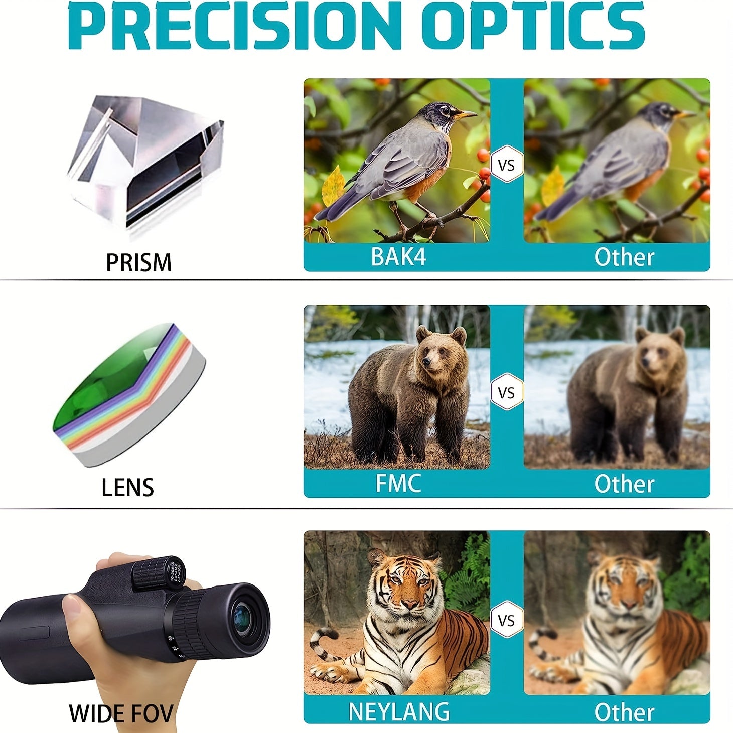 High Power 30x50 Zoom Monocular Telescope With Bak4 Lens