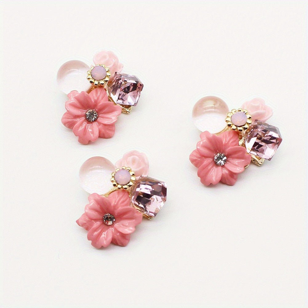 10Pcs 21mm Rhinestone Flower Buttons for DIY Wedding Gift Bouquet Decoration