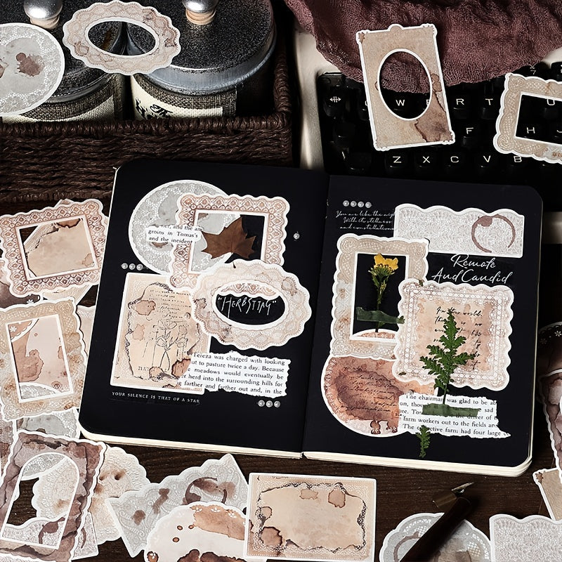 40-Piece Lace Frame Vintage Journal Backing Paper Set - Various Shape