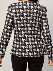  Houndstooth Print Open Front Blazer