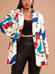  Graphic Print Long Sleeve Blazer